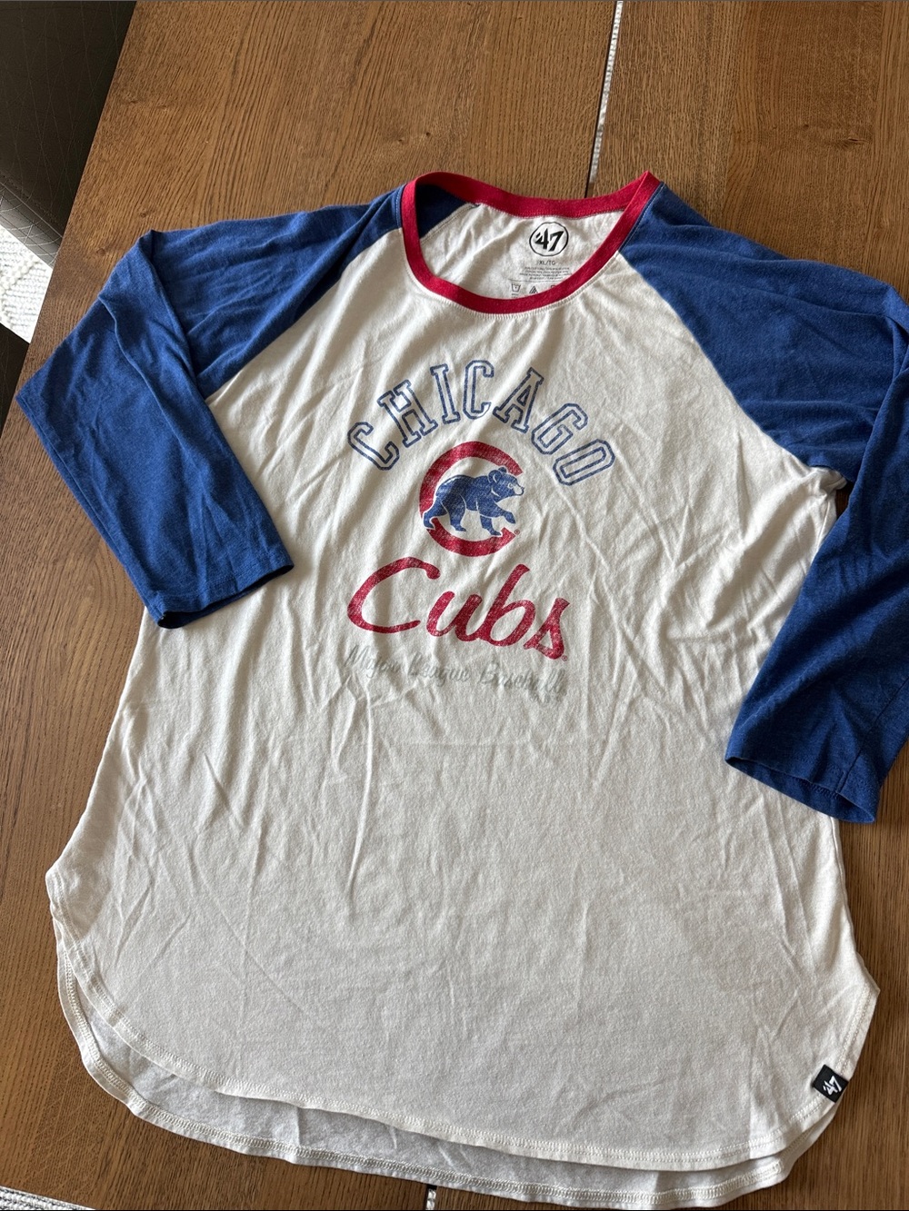 47 Chicago Cubs White, Blue & Red Raglan Long Sleeve Tee